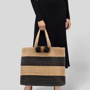 BTB Los Angeles Bahama Mama Tan and Black Striped Raffia Tote